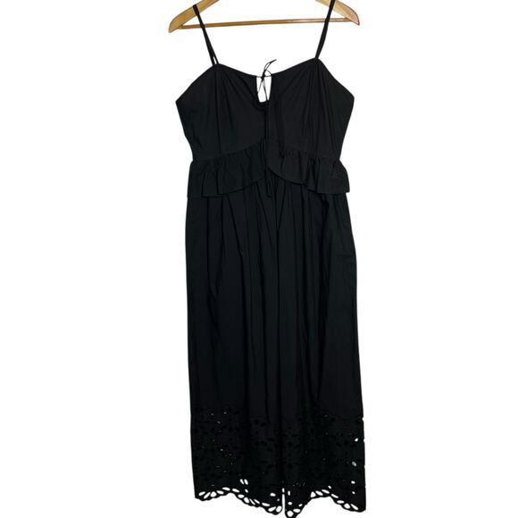 Caroline Constas New Embroidered Peplum Waist Spaghetti Strap Black Dress Sz M - Picture 3 of 11